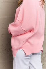 Samira Slouchy Side Slit Sweater in Pink
