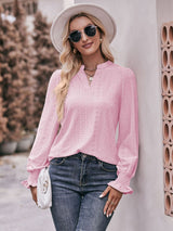 Sylvie Notched Neck Flounce Sleeve Blouse