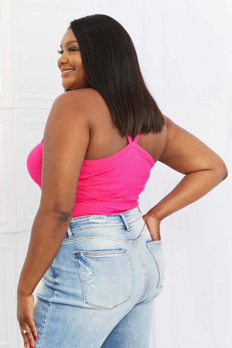 Kendall Full Size V-Neck Ribbed Cami in Hot Pink
