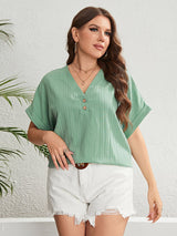 Rosalind Plus Size Buttoned V-Neck Short Sleeve Top