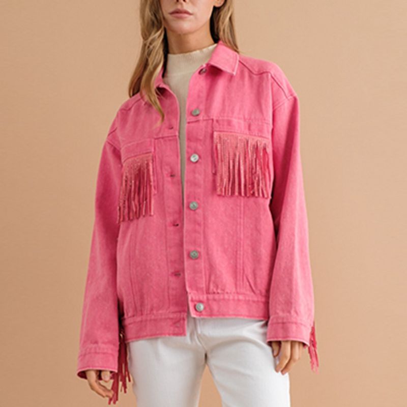 Amara Fringe Detail Dropped Shoulder Denim Jacket