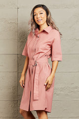 Holly Half Sleeve Collared Dress with Pockets