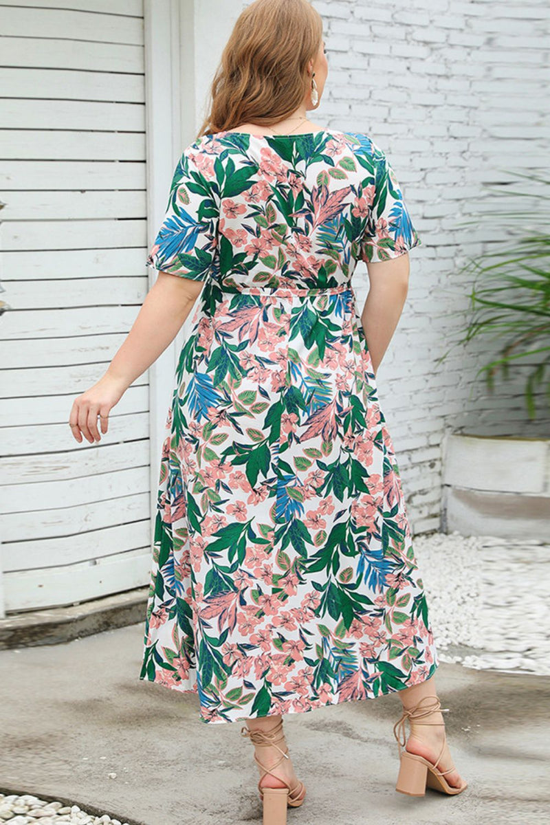 Mallory Plus Size Floral Short Sleeve Round Neck Dress
