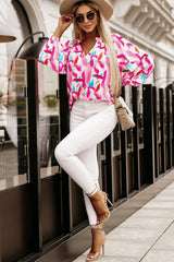 Shay Printed V-Neck Balloon Sleeve Blouse