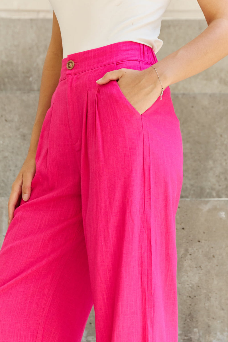 Scarlett Full Size Pleated Detail Linen Pants in Hot Pink