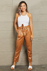 Minnie Full Size Faux Leather Paperbag Waist Pants