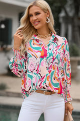 Khalani Printed Puff Sleeve Collared Blouse