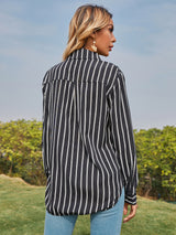 Paris Collared Neck Striped Long Sleeve Shirt
