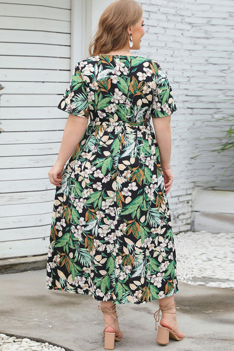 Mallory Plus Size Floral Short Sleeve Round Neck Dress
