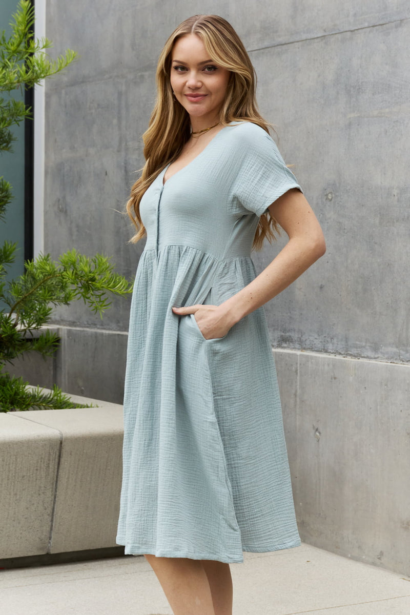 Keira Full Size Button Down Midi Dress