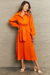 Opal Collared Neck Long Sleeve Twisted Midi Dress