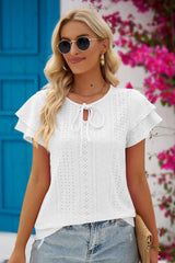 Beatrix Tie-Neck Flutter Sleeve Blouse