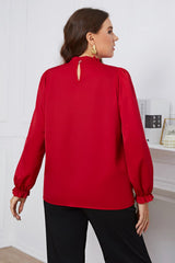 Kyra Plus Size Frill Trim Flounce Sleeve Round Neck Blouse