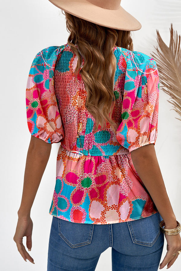 Aubrey Printed V-Neck Babydoll Blouse