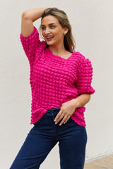 Iris Full Size Bubble Textured Puff Sleeve Top