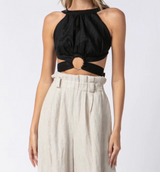 Kiara Solid Sleeveless Ring tied Crop Top