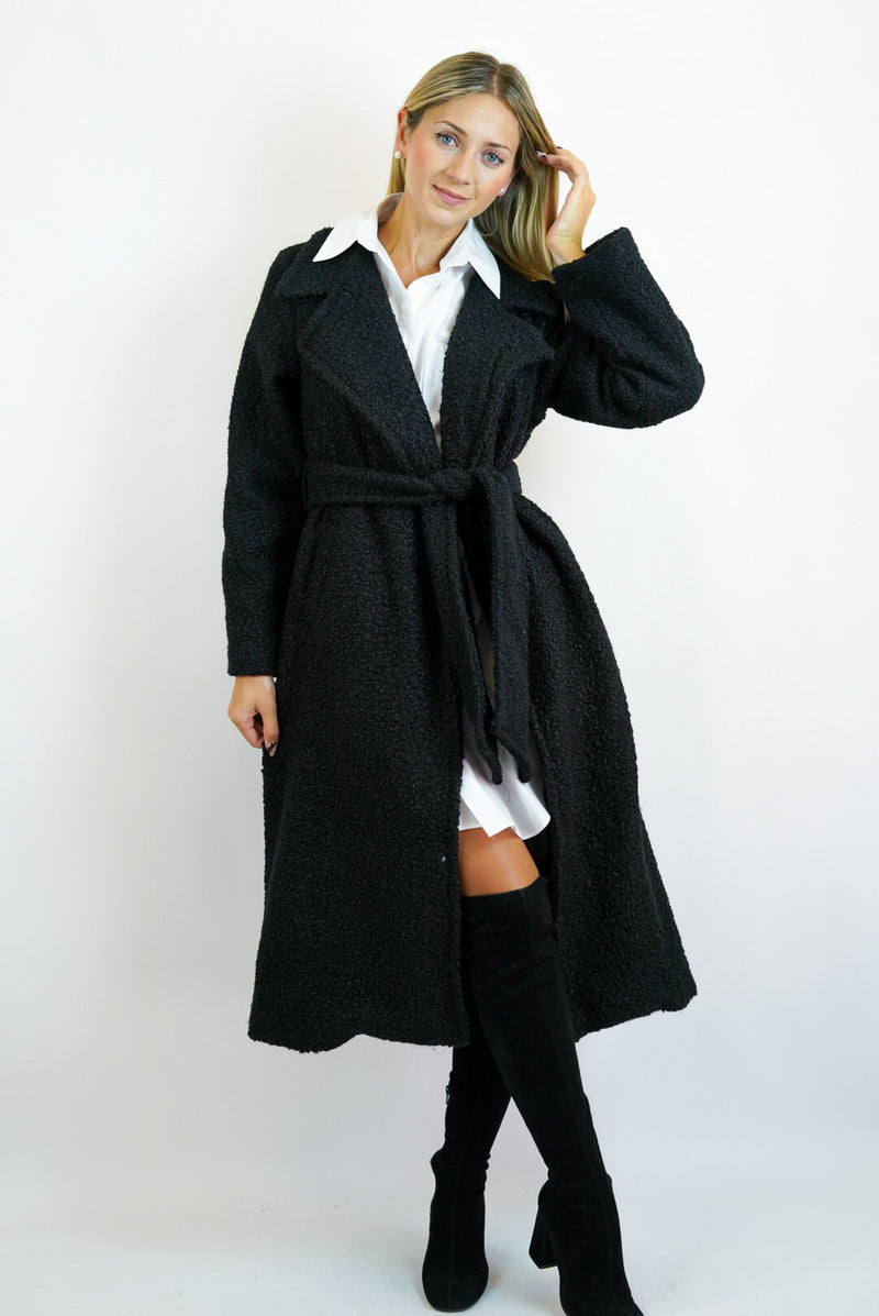 Nicole Long Teddy Coat in Ivory/Black