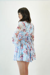 Amelia Floral Blue Corset Back Dress