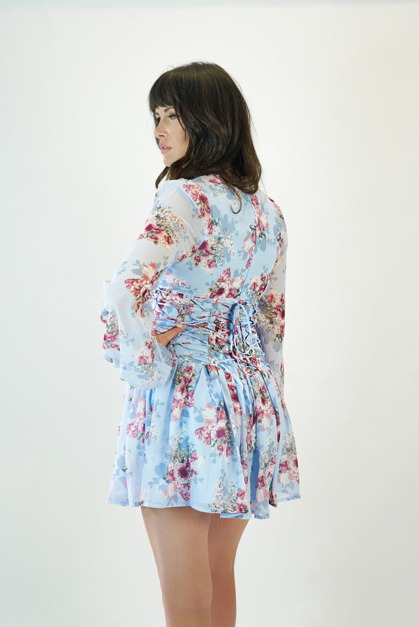 Amelia Floral Blue Corset Back Dress