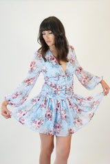 Amelia Floral Blue Corset Back Dress
