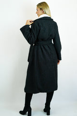 Nicole Long Teddy Coat in Ivory/Black