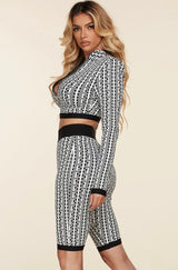 Kaisy Black and White Geometric Print Two Piece Set