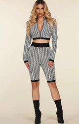 Kaisy Black and White Geometric Print Two Piece Set