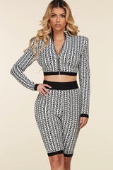 Kaisy Black and White Geometric Print Two Piece Set