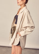 Julia Leather Shirt Jacket in Brown/Ivory color