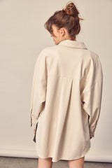 Julia Leather Shirt Jacket in Brown/Ivory color