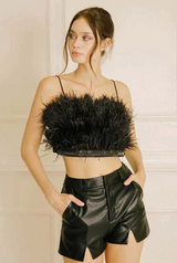 Charlotte Feather Top in White/Black