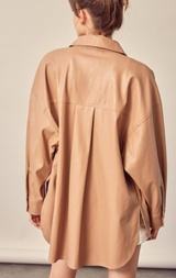 Julia Leather Shirt Jacket in Brown/Ivory color