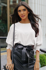 Aubriella Round Neck Dolman Sleeve Textured Blouse