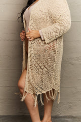 Haileh Boho Chic Full Size Western Knit Fringe Cardigan