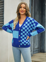 Polly Plaid V-Neck Dropped Shoulder Cardigan