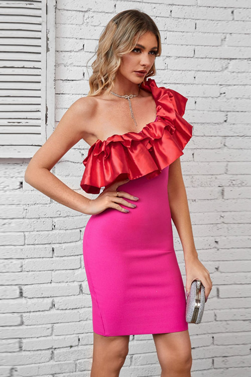 Elowyn Ruffled One-Shoulder Bodycon Dress