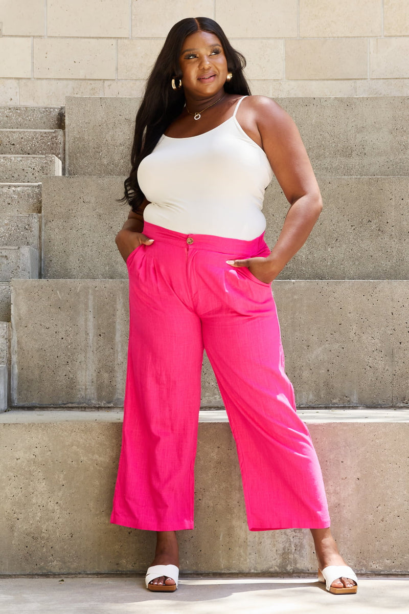 Scarlett Full Size Pleated Detail Linen Pants in Hot Pink