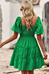 Rory Balloon Sleeve Square Neck Smocked Midi Dress
