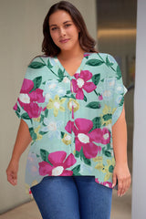 Ingrid Plus Size Printed Notched Neck Half Sleeve Top