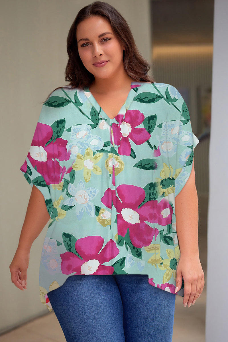 Ingrid Plus Size Printed Notched Neck Half Sleeve Top