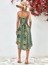 Tiana Printed Strapless Tie Belt Dress