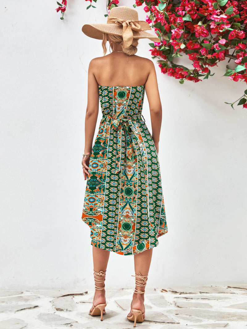 Tiana Printed Strapless Tie Belt Dress