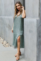 Ariana Full Size Satin Midi Slit Dress