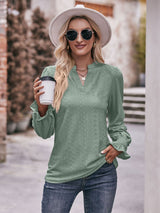 Sylvie Notched Neck Flounce Sleeve Blouse