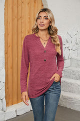 Ila Notched Neck Long Sleeve T-Shirt