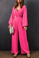 Catherine Balloon Sleeve Cutout Plunge Jumpsuit