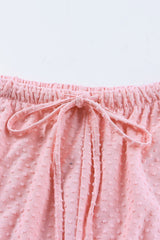 Laurene Notched Neck Swissdot Dropped Shoulder Top and Tie Waist Shorts Set