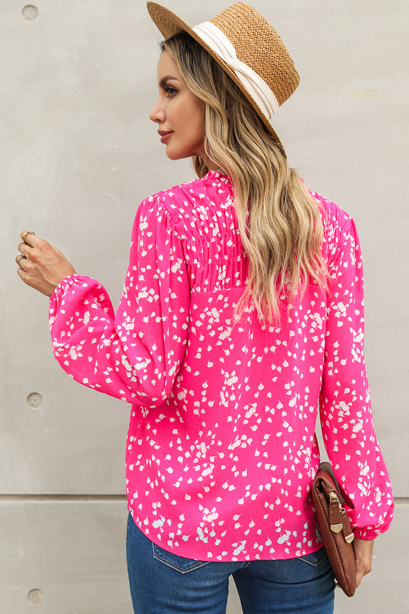 Frances Printed Notched Neck Smocked Blouse