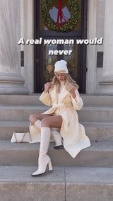 Nicole Long Teddy Coat in Ivory/Black