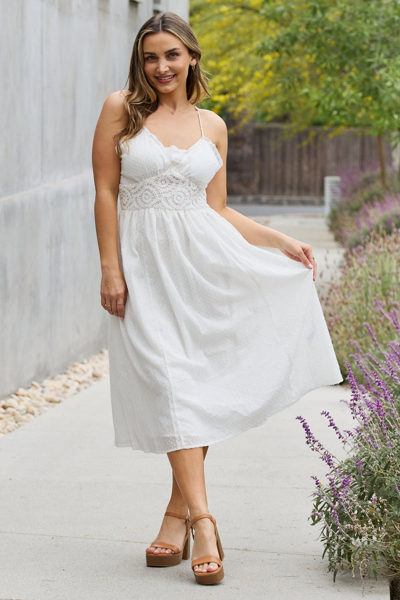 Jasmine Full Size Lace Detail Sleeveless Lace Midi Dress